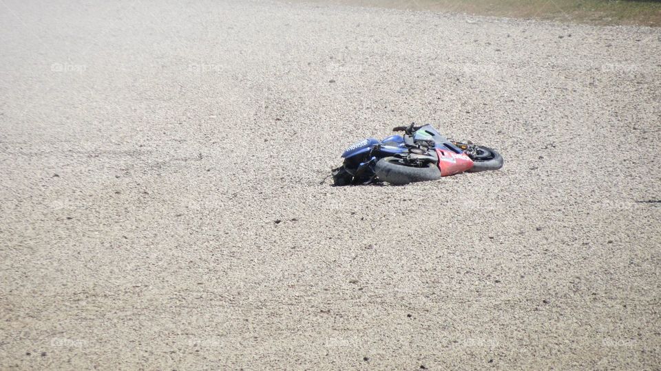 Vinales crash at Mugello circuit in 2017. Destroyed motorbike
