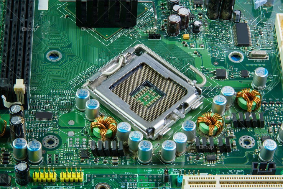 image of the motherboard without a PC processor closeup