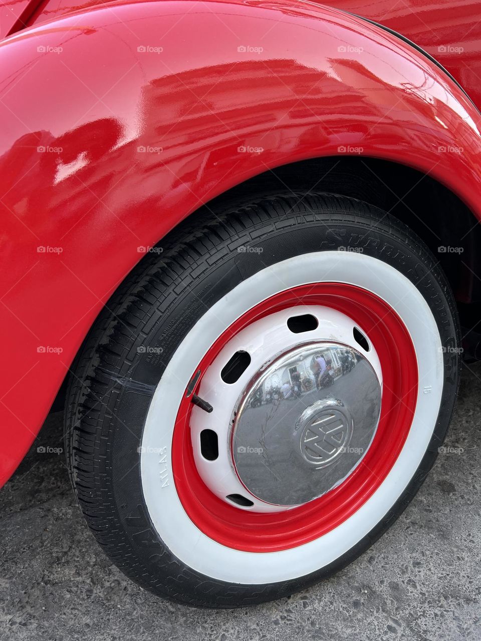 Red and white Volkswagen wheel