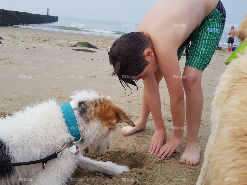 Kind Hund Strand, wer puddelt besser