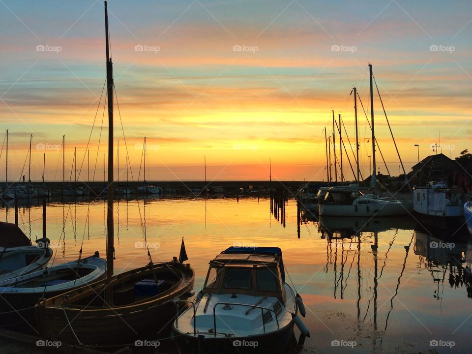 Sunset and harbour. Harbour south sweden