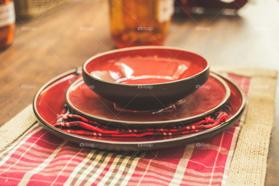 Empty plates on the dinner table