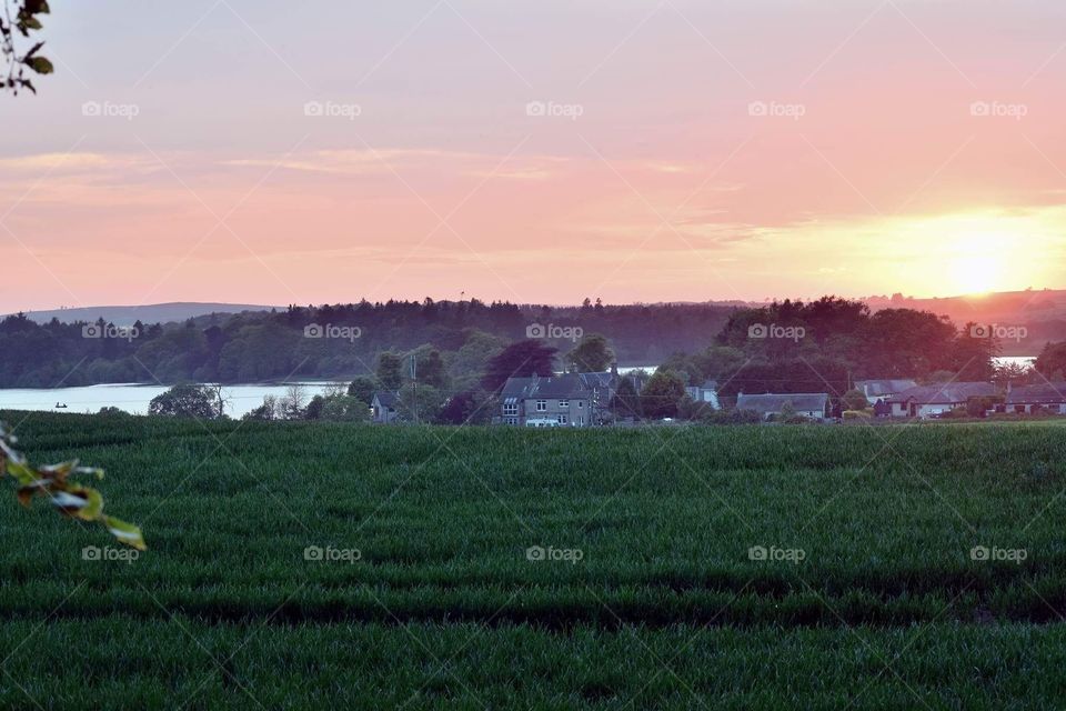 Sunset over Monikie Country Park, taken from Monument Hill