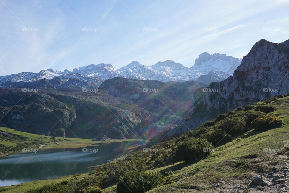 Mountains#nature#lake#sun#rays