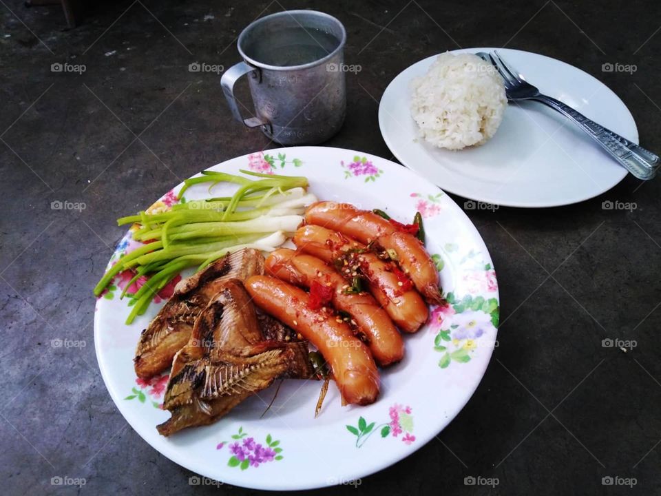 Fried fish &​ Fried Sausage.