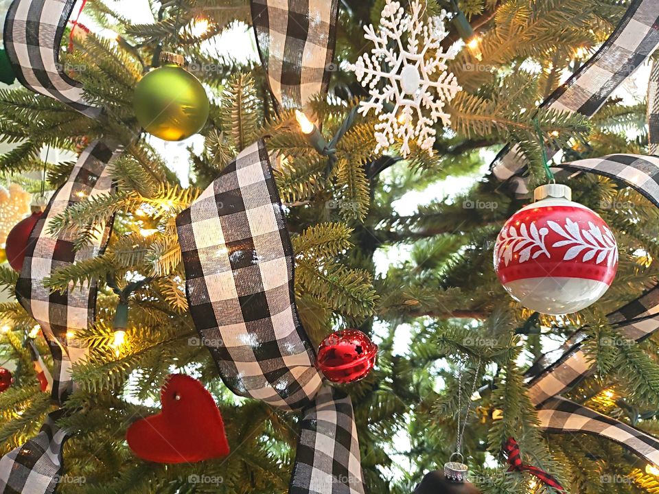decorated Christmas tree with buffalo check