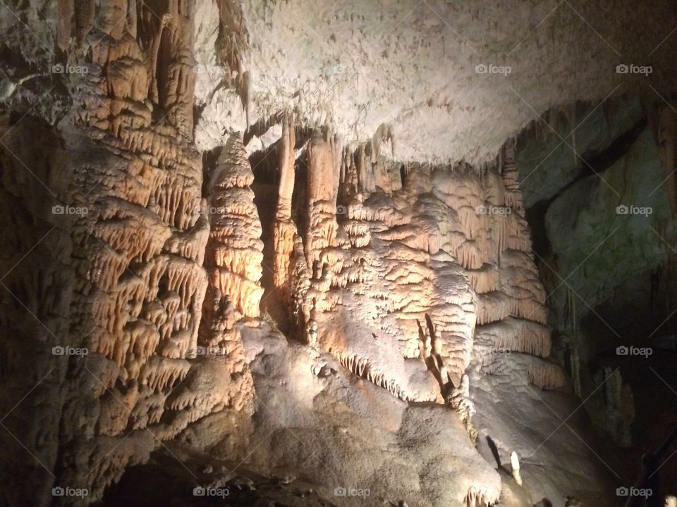 Stalagmites and stalagmites in Postojna Caves, Slovenia 