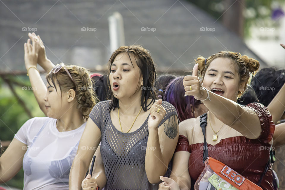 Tourists on the car play water in Songkran festival or Thai new year at Bang kruai, Nonthaburi , April 15, 2019