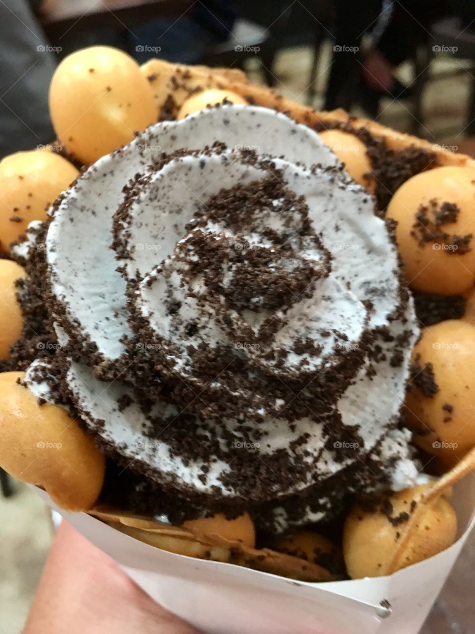 Rose shaped ice cream cone with bubble cone