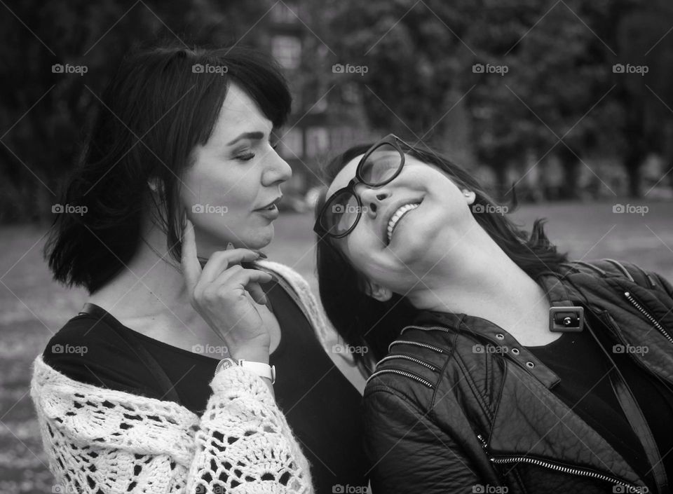 2 female friends black and white photo