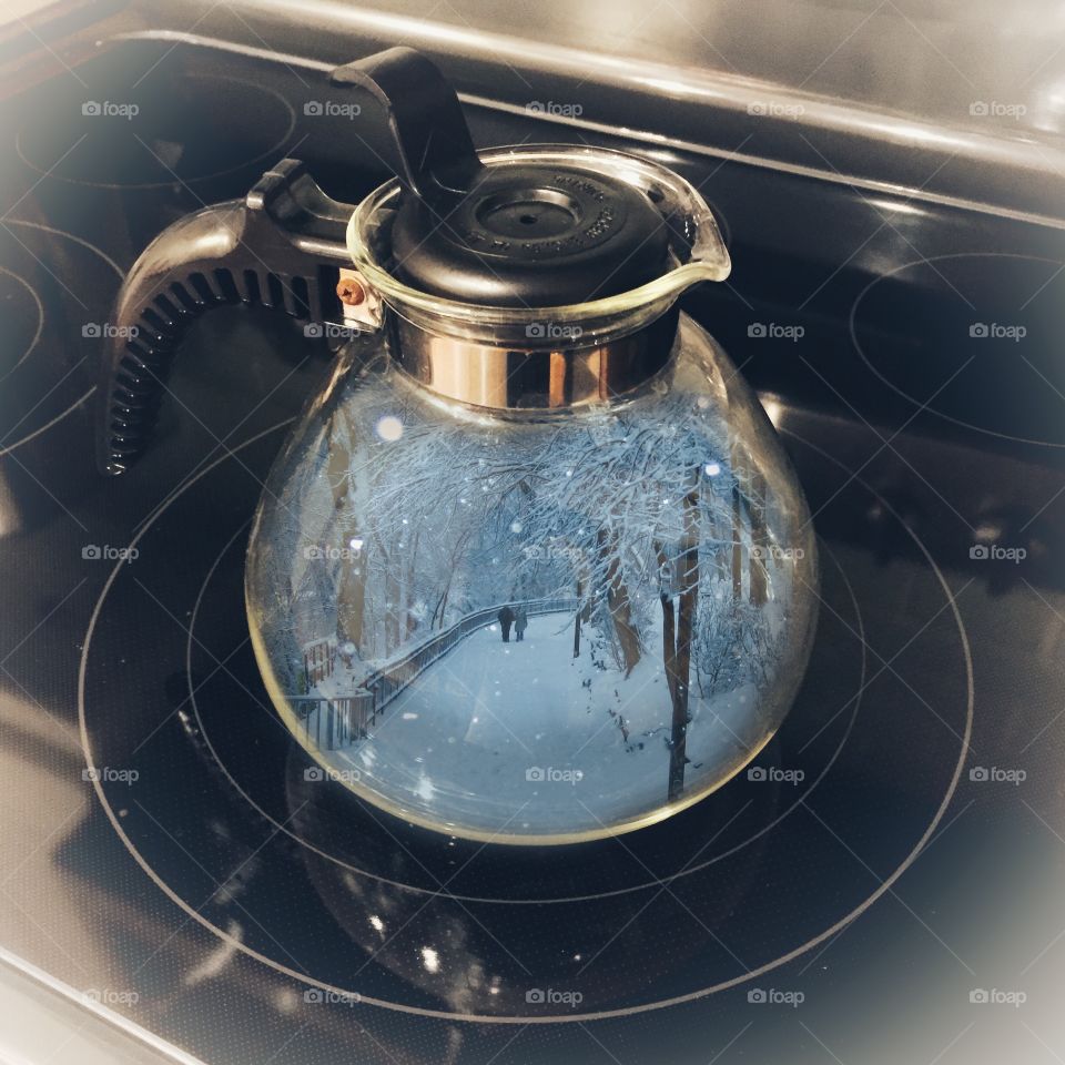 Snowy scene in a teapot