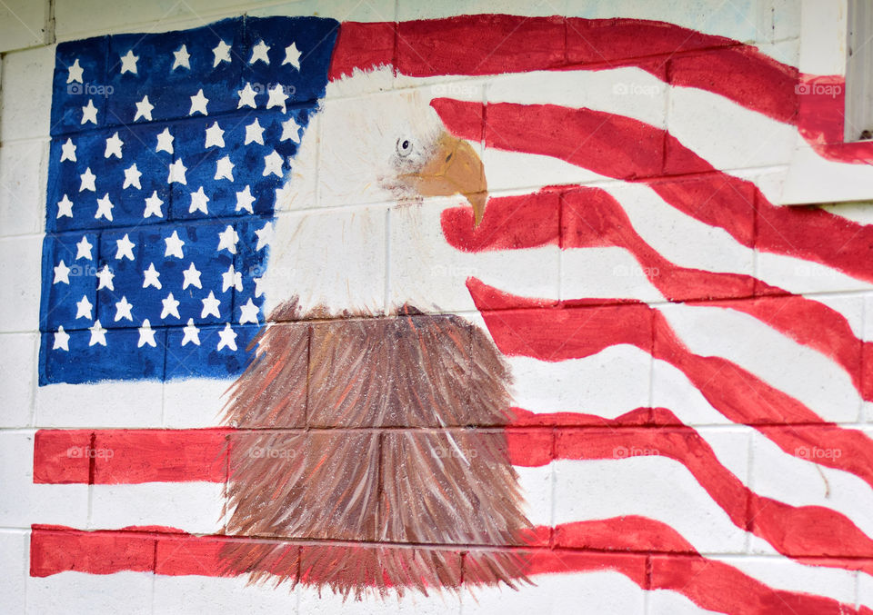 Mural of a bald eagle and an American flag