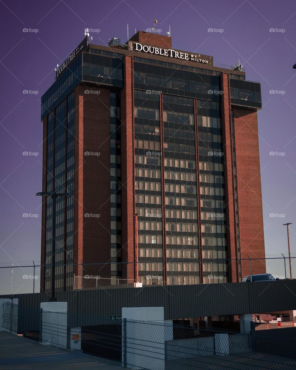 Double tree building scraping Montana skies.