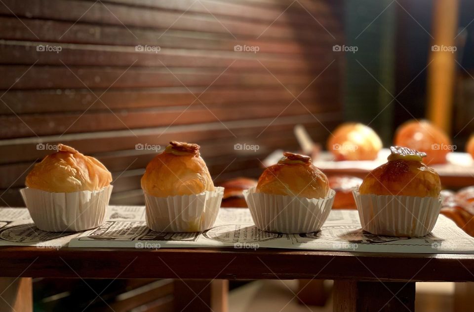 Presentation of displaying cup cake for breakfast in six starts hotel and resorts called Phulay Bay, Krabi , Thailand.