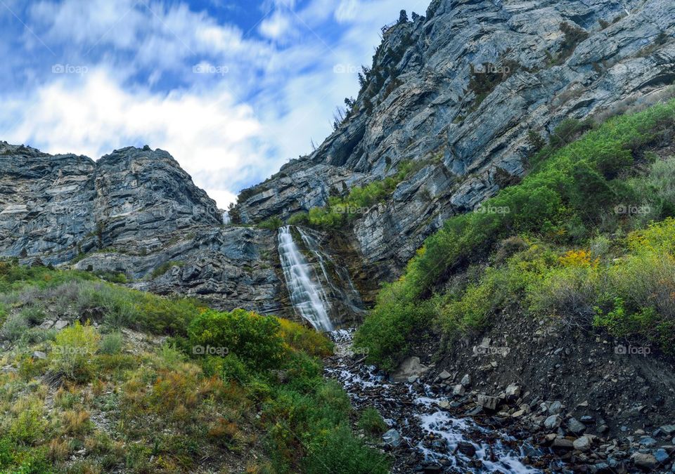 Low angle view of waterfall