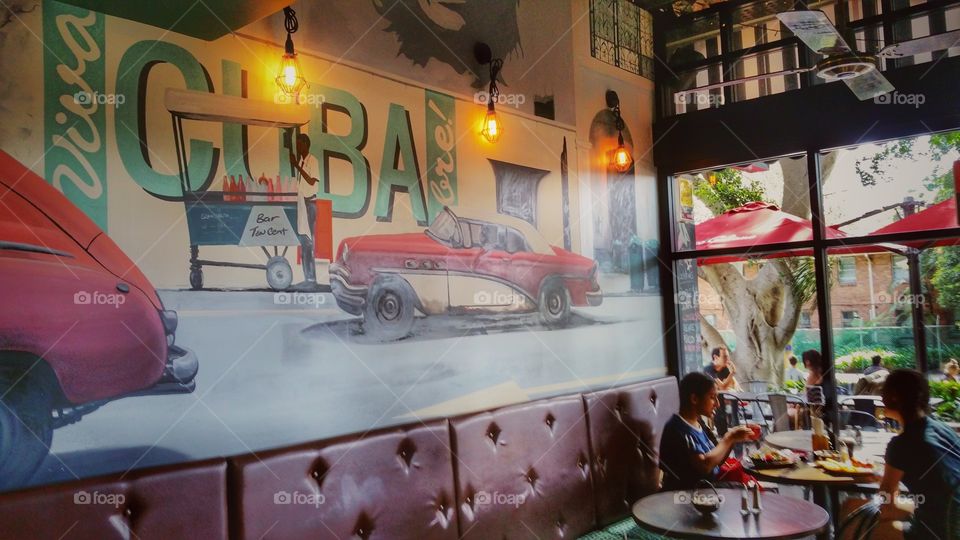 Lounge at the Coco Cubano Cafe, University of New South Wales, Sydney, Australia. A relaxing atmosphere in old Cuban setting.