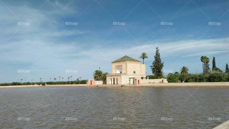 Famous Menara Garden at marrakech city in Morocco.