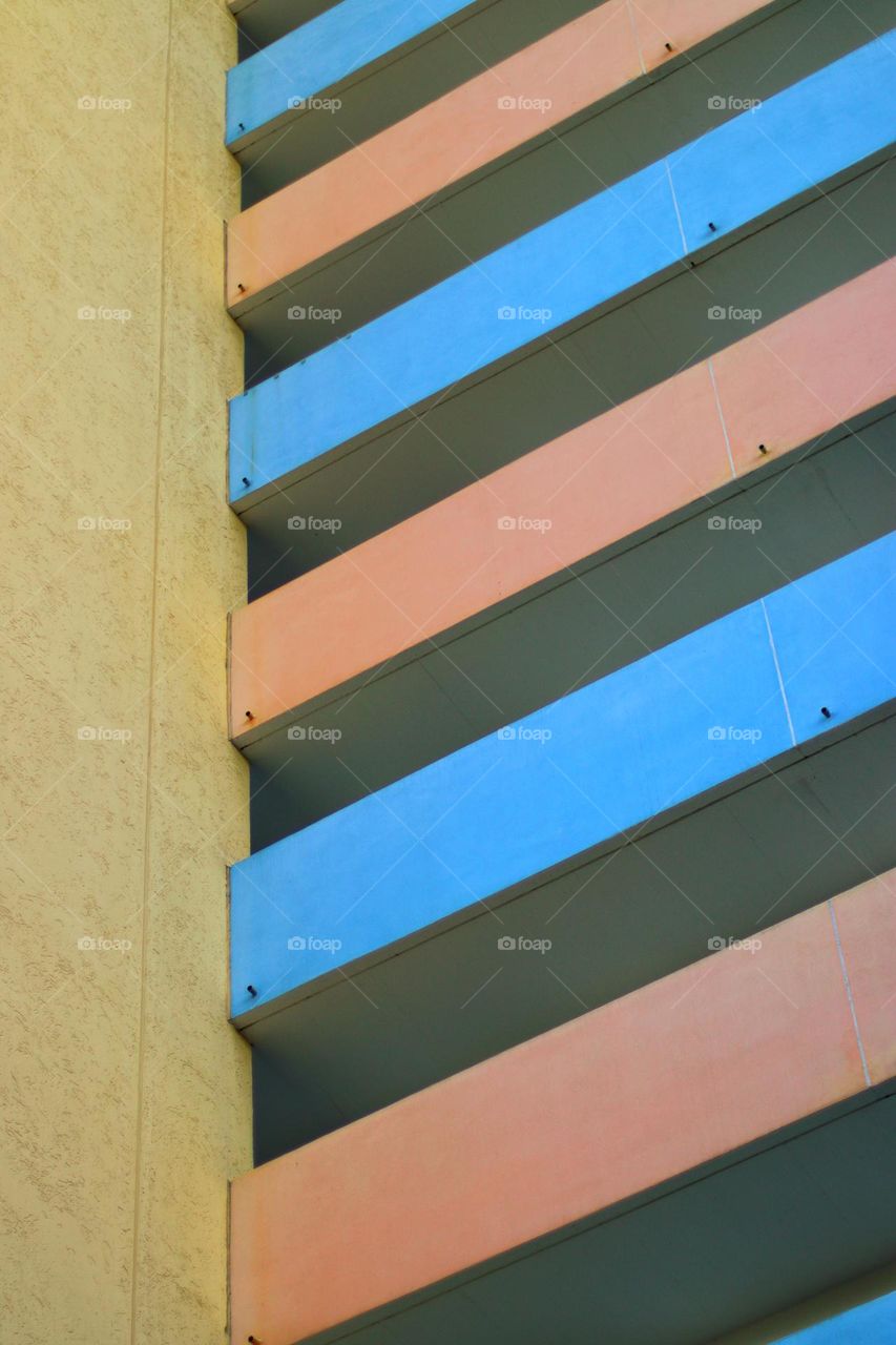 Colorful arcades in a skyscraper