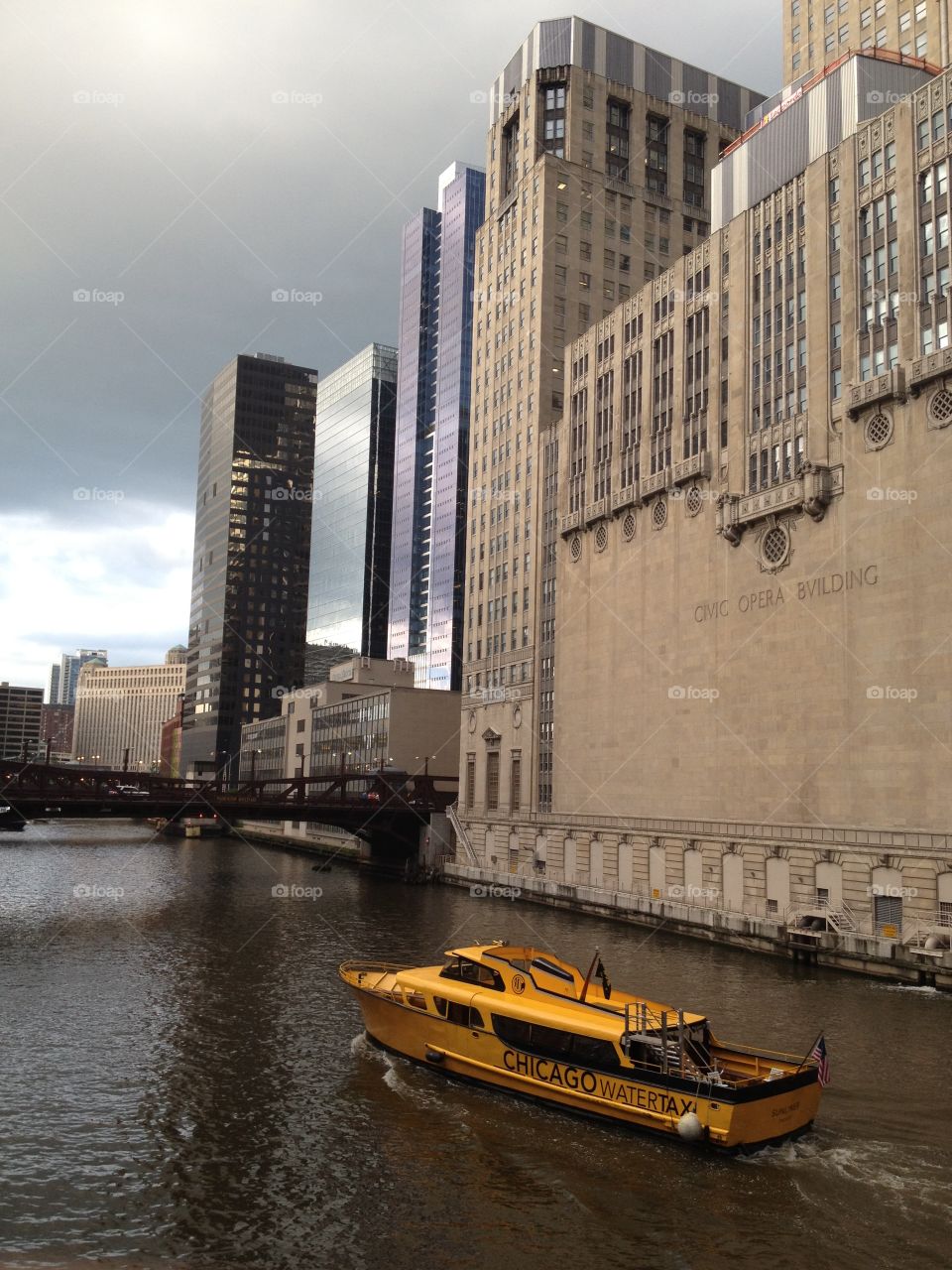 Water taxi. Chicago water taxi going down the river