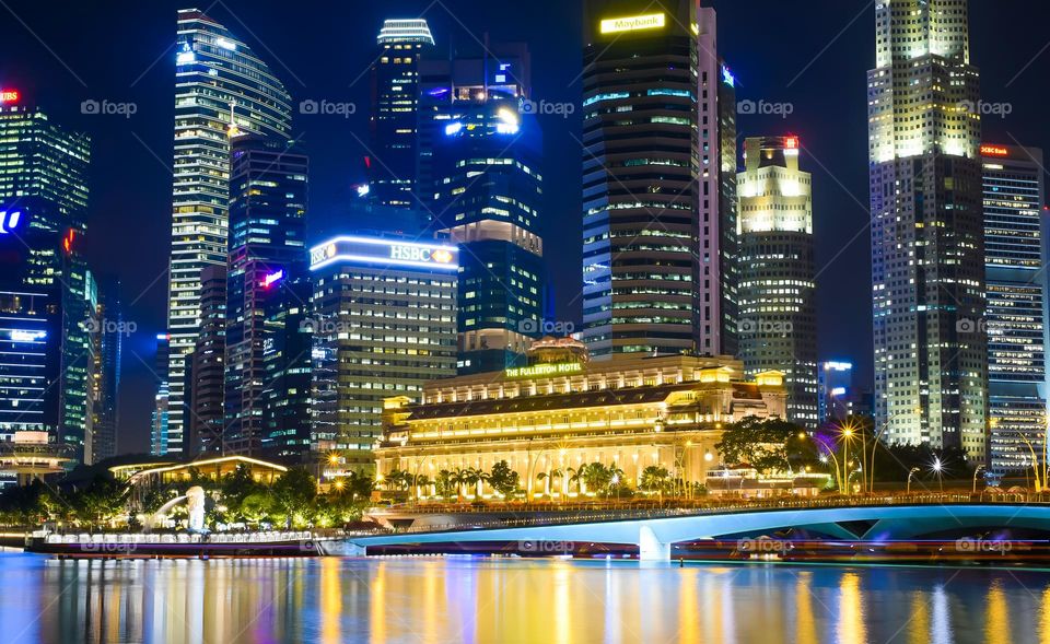 skyscrapers in the middle of the city at night