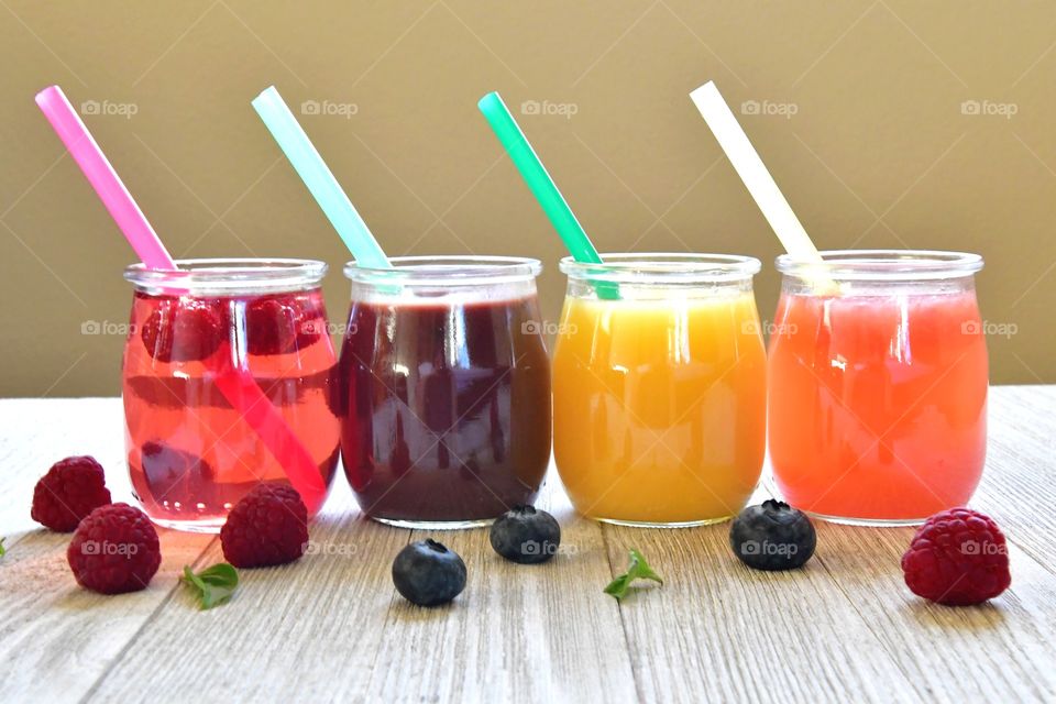 Colorful berries and juices