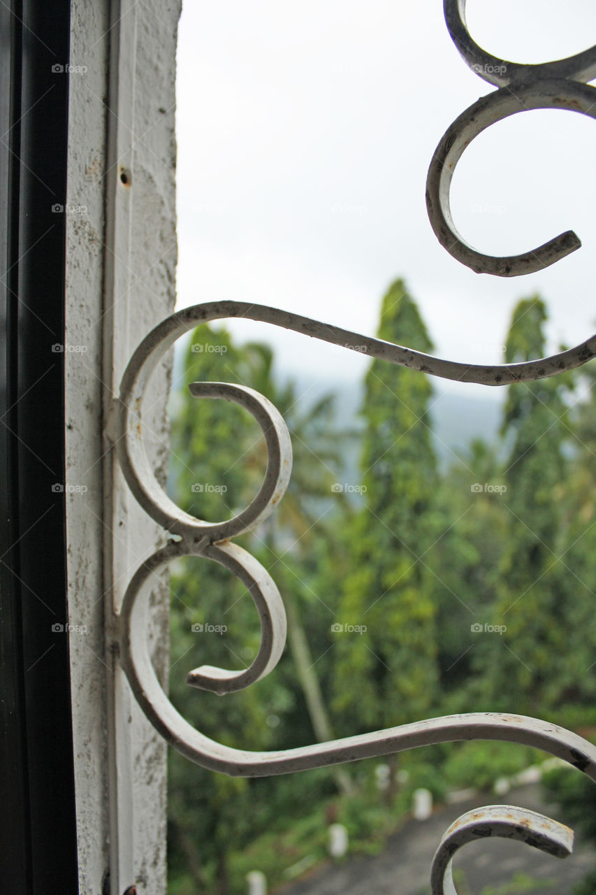 Decorative Open Air Hotel Window, Partial View. Sri Lanka. July 2010.