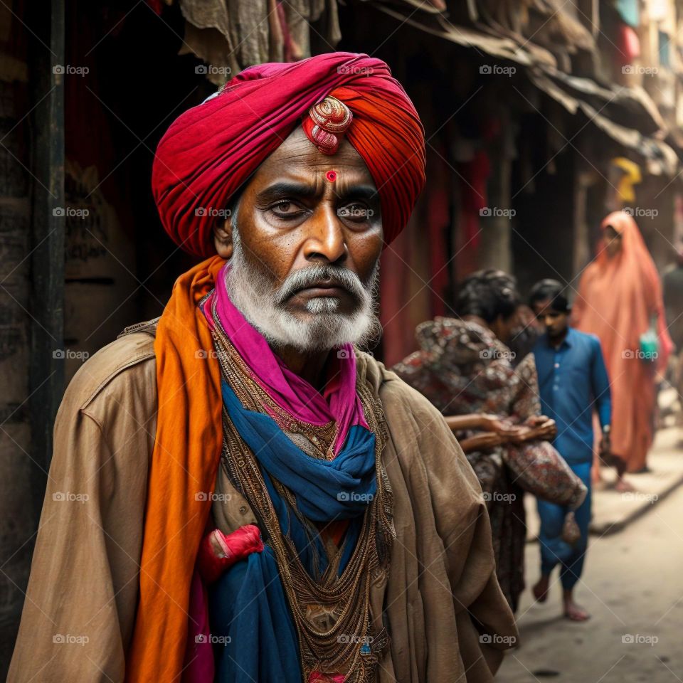 A Man in a Red Turban, India Street Photography