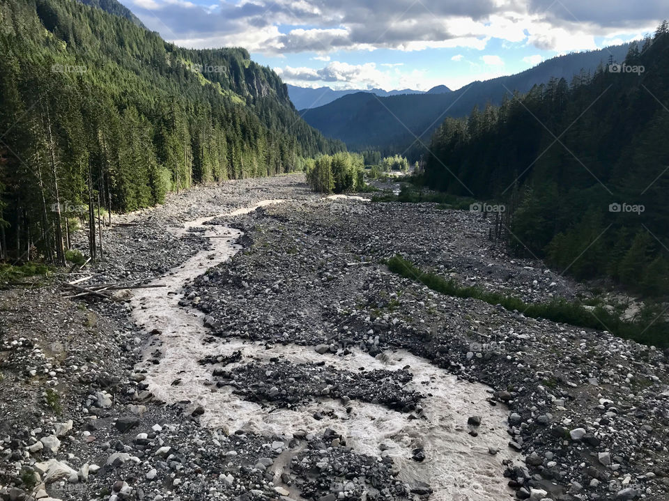 Pacific Northwest river and mountains 