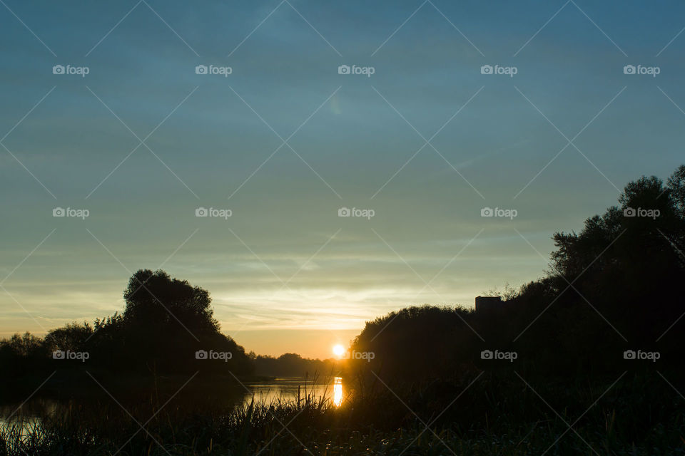 Sunset on river
