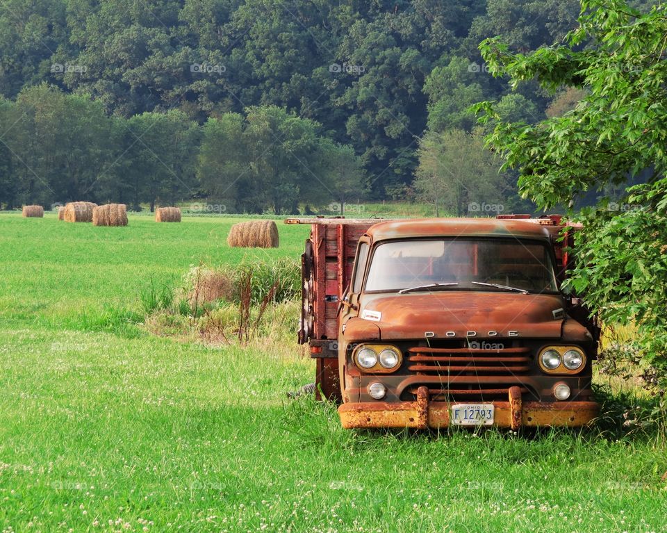 Dodge truck and hay