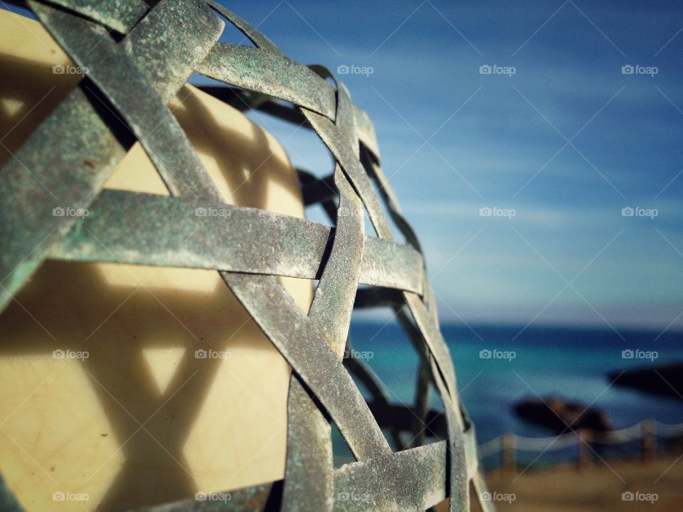 Close up of lantern on beach