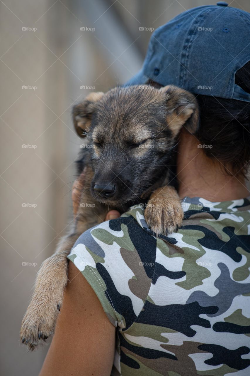 Homeless puppy was saved by a woman