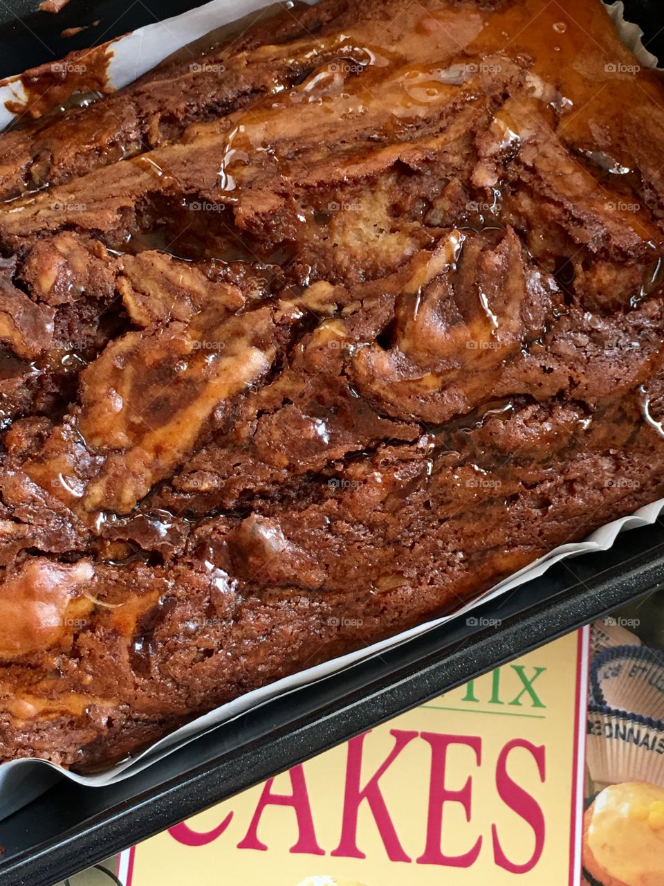 Homemade banana bread loaf in pan