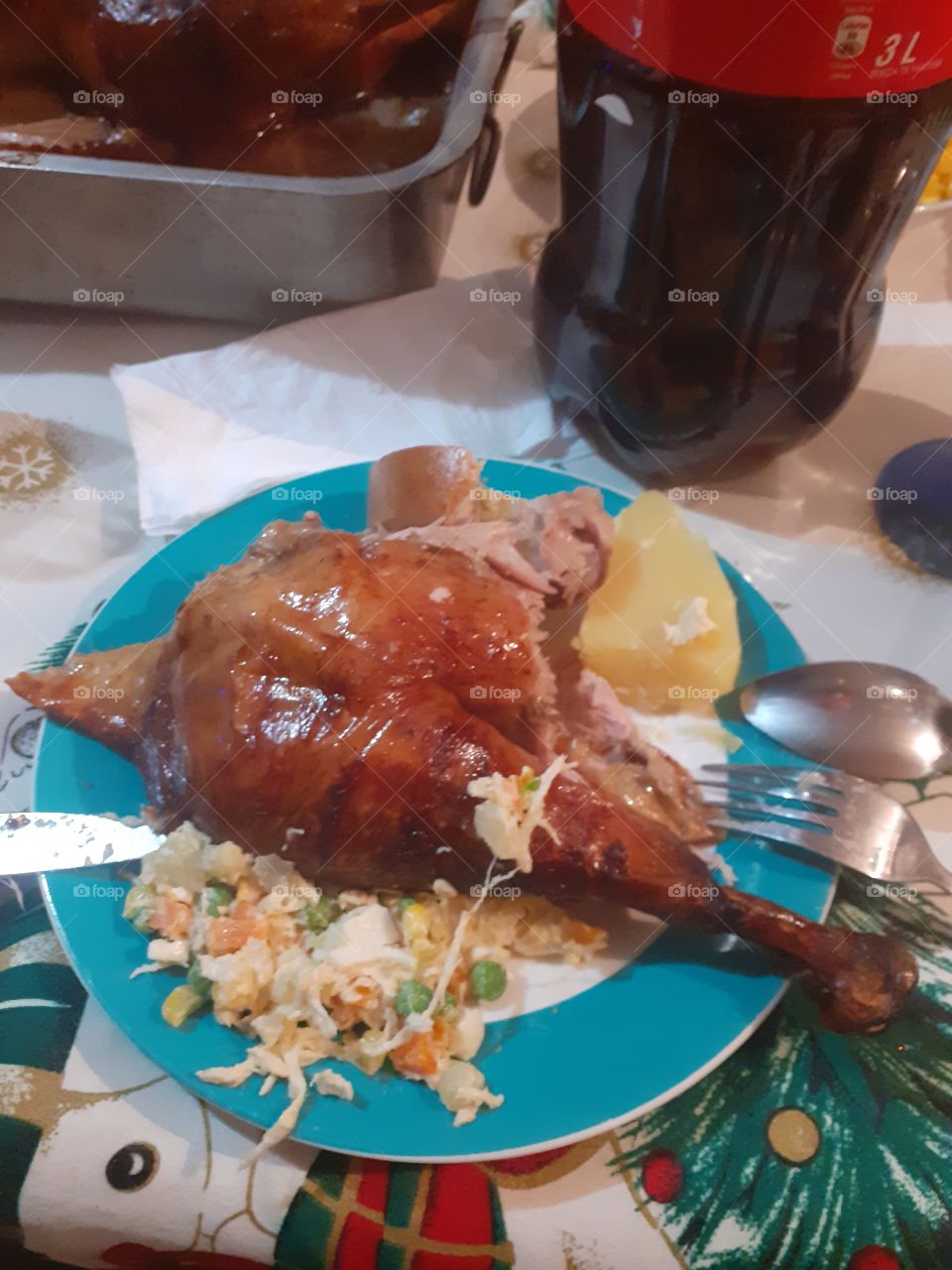 pavo con ensalada y papas