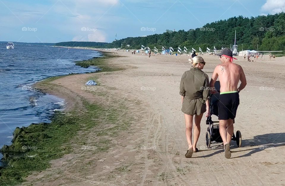 Family time. The beach. Walking