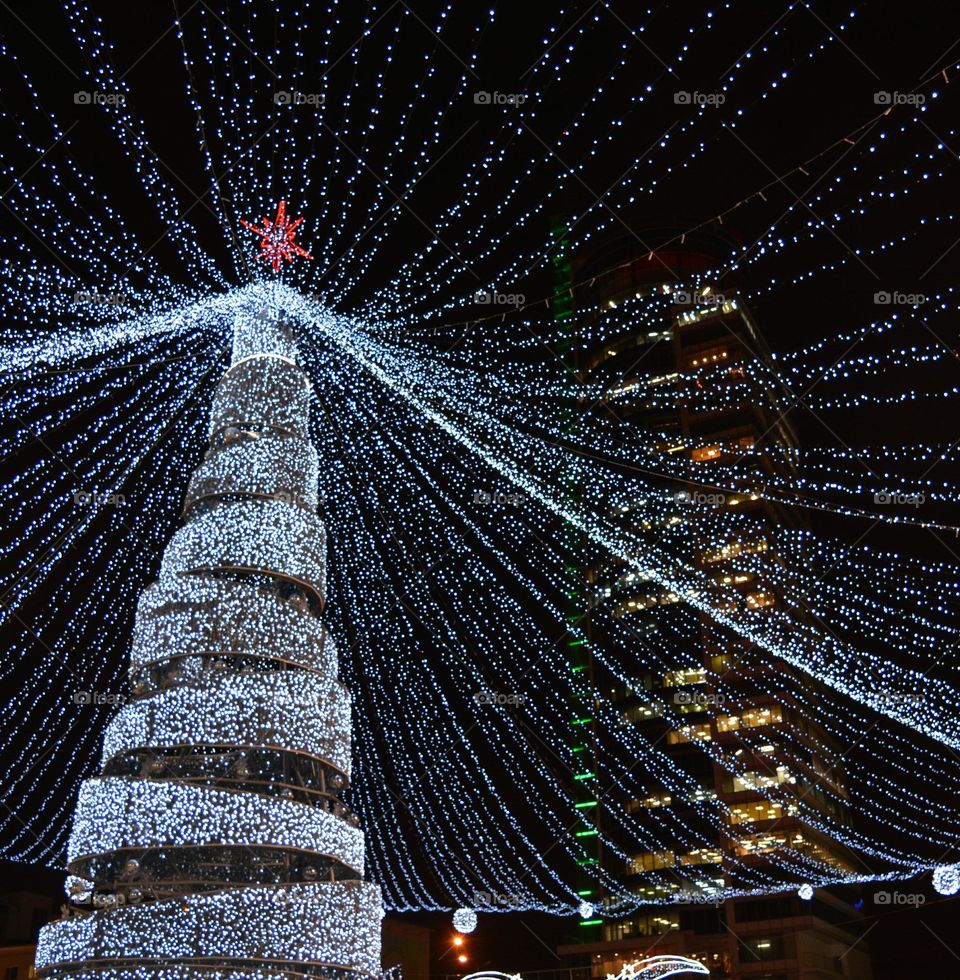 Christmas and New year holiday Christmas tree lights beautiful texture night background