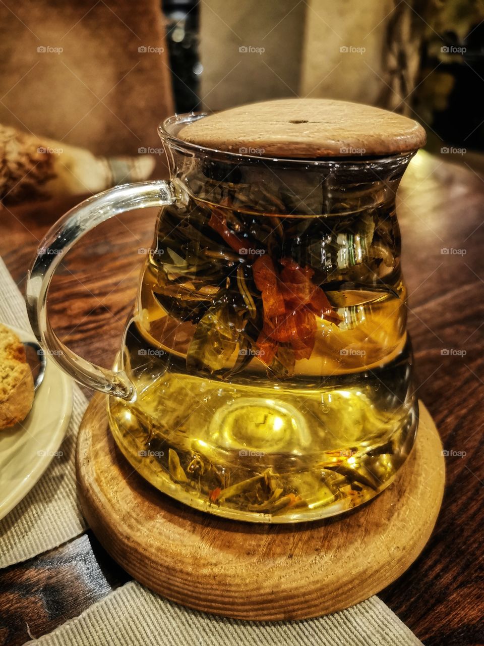 Drink view table day part tea rose herbal ceremony served