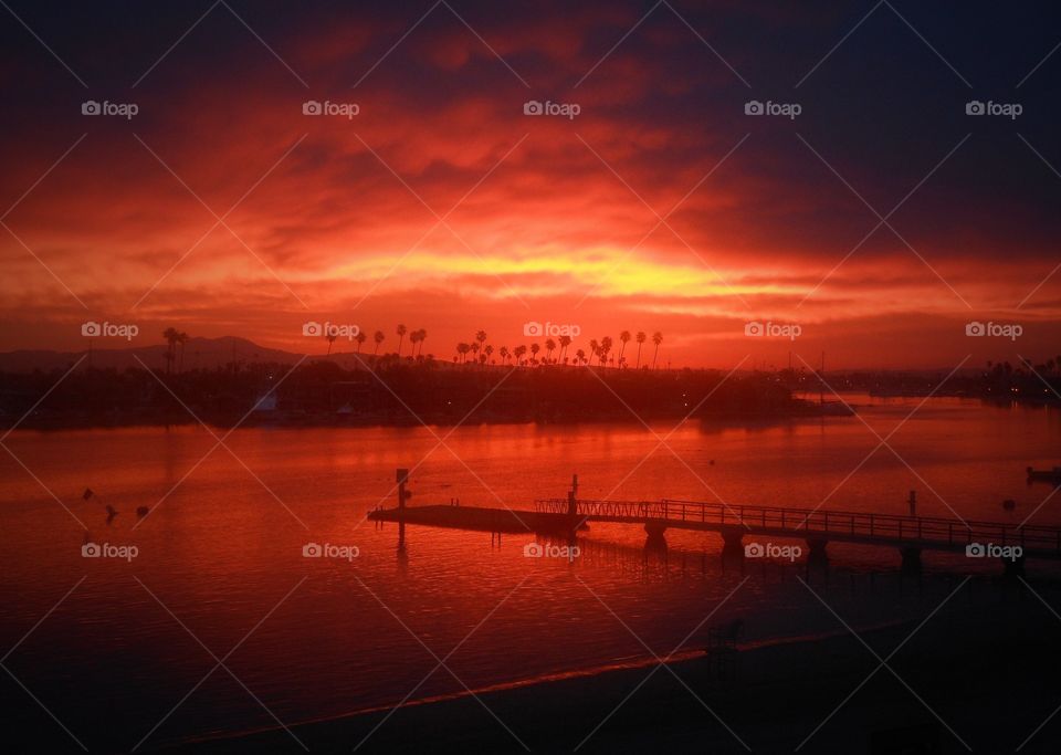 Cloudy sunset in red orange 