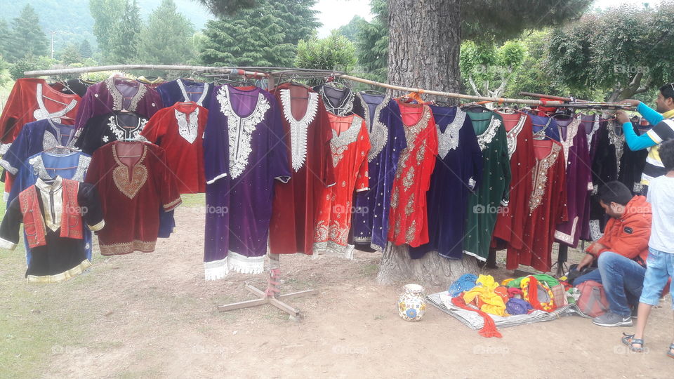 Local dress kept by Shopkeepers at Shalimar (Mughal) Garden Srinagar for taking Pics of their Customers during local Photo Shoot which describes the local Clothings being used in Kashmir Valley by Ladies folk...