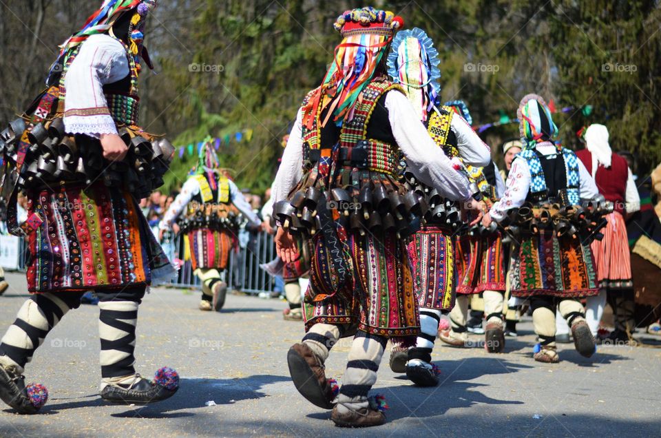 Kukeri Dance. Kukeri are elaborately costumed Bulgarian Men, who Perform Traditional Rituals Intended to Scare Away Evil Spirits