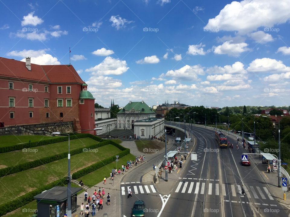 Cityscape of Warsaw Oldtown and traffic 