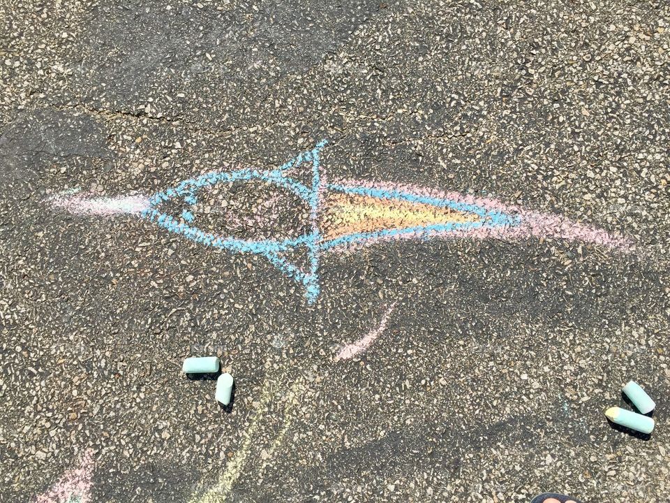 Chalk drawing of a rocket.