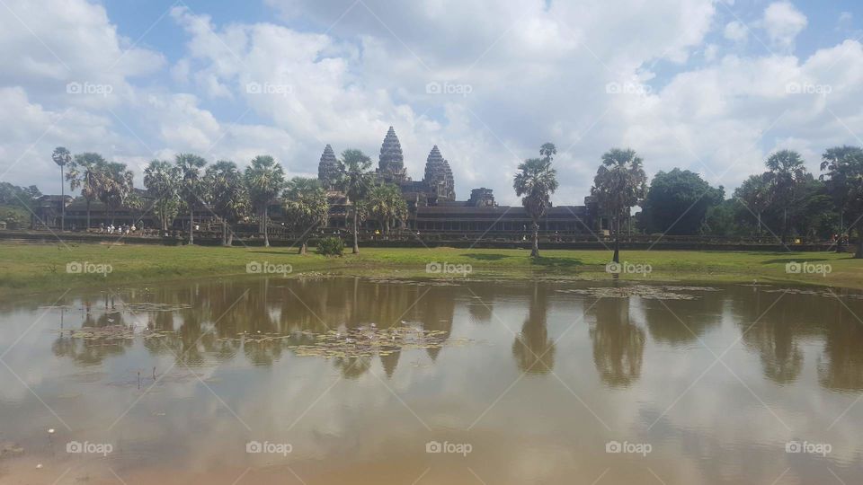 Angkor Wat Cambodia reflected in the water