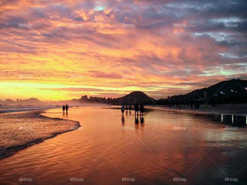 Sunset at Guarujá beach, Brazil 