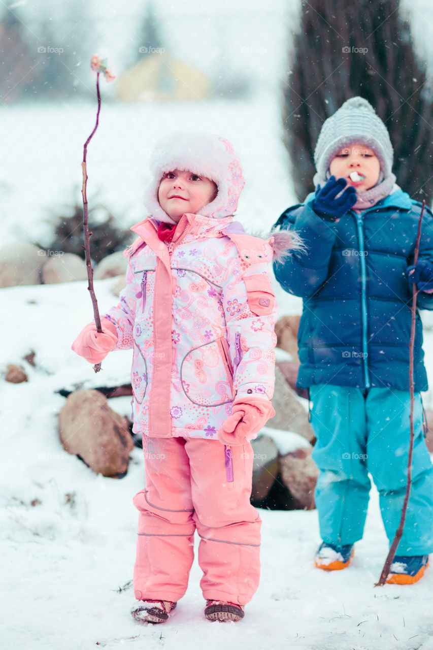 Winter with friends. Spending wintertime outdoors