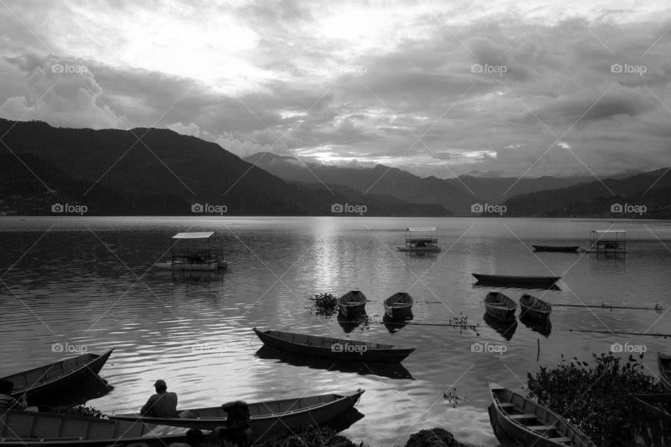fewa lake in black white