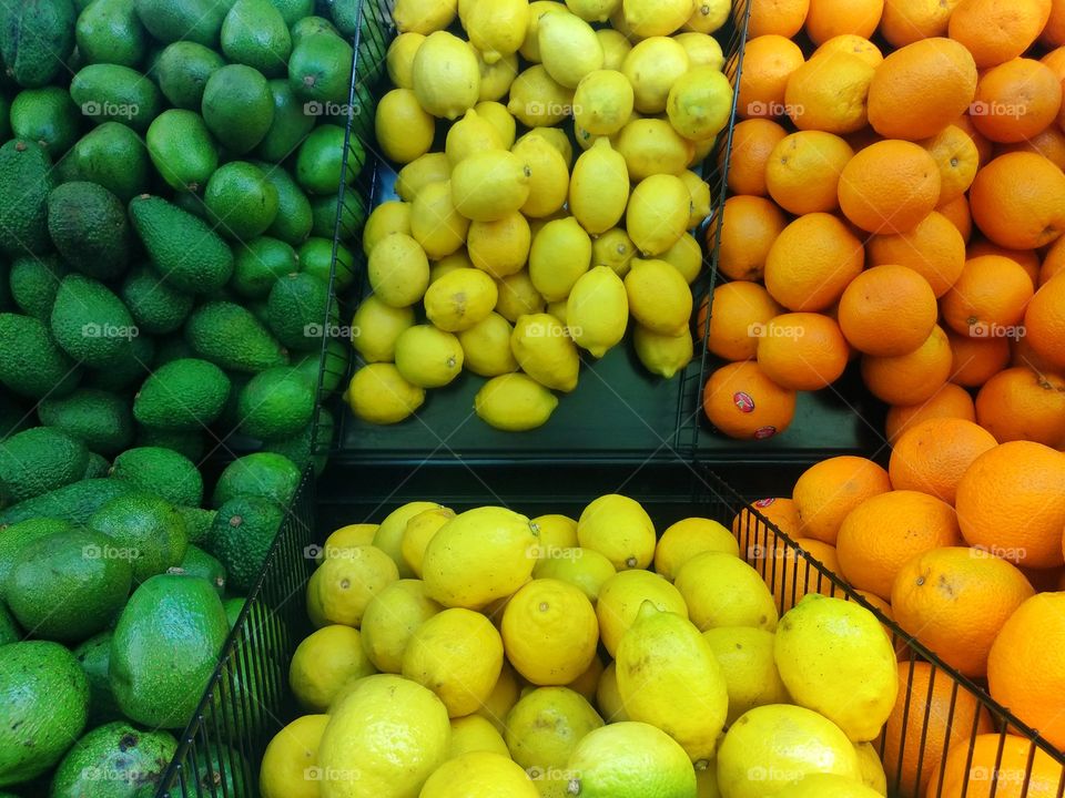 avocado, lemon, orange