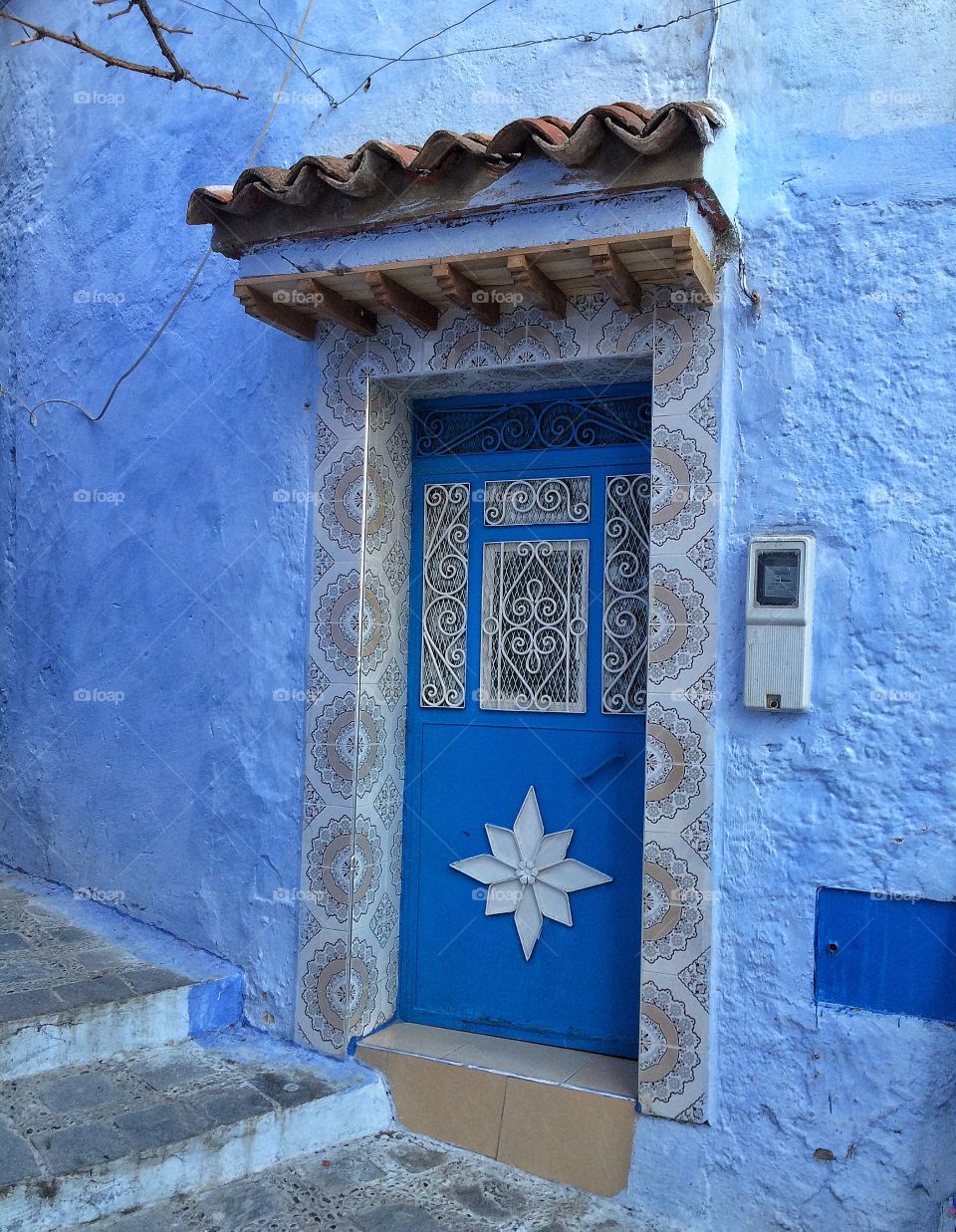 White & blue door