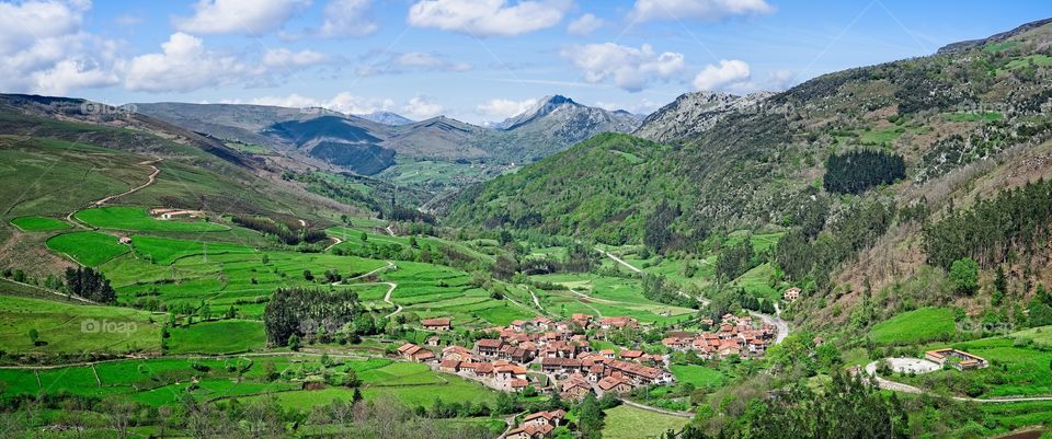 Panoramic view of small town in Northern Spain 