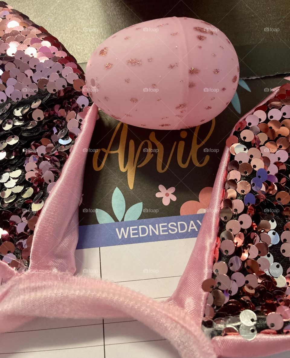 Baby pink Easter egg and bunny ears 